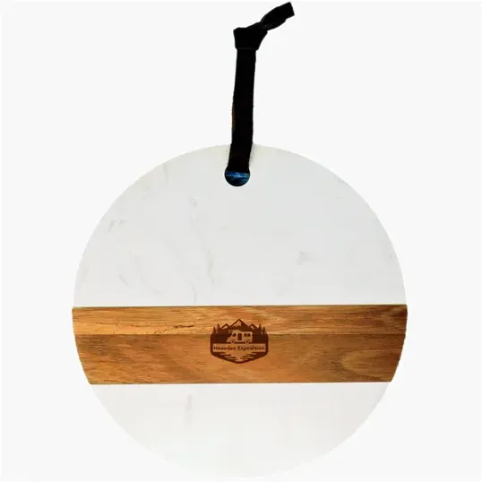 Calacatta Charcuterie Board with Acacia Wood & Leather Strap — view 5