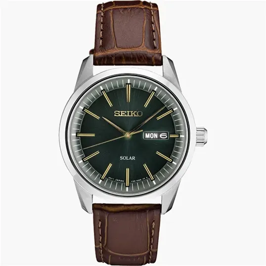 Seiko Men's Solar Stainless Steel Watch with Green Dial