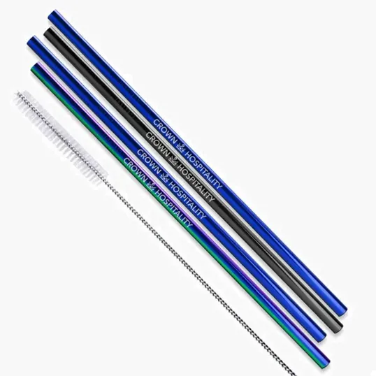 Set of 4 Straight Stainless Steel Straws