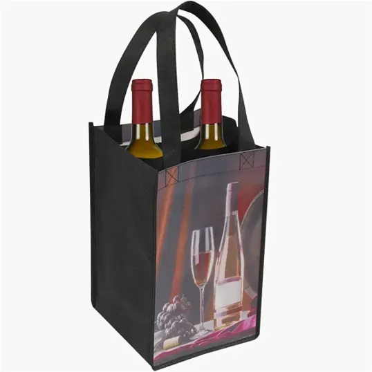 Laminated Full Color 4 Bottle Wine Carrier Tote
