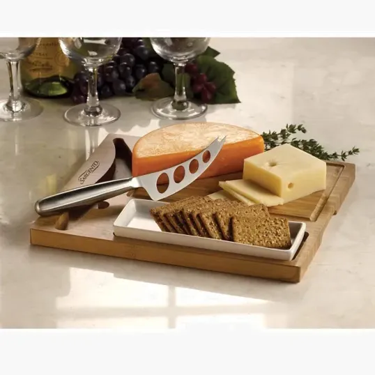 Premium Bamboo Cheese Server Set with Knife and Cracker Dish — view 3