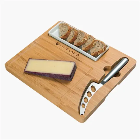 Premium Bamboo Cheese Server Set with Knife and Cracker Dish