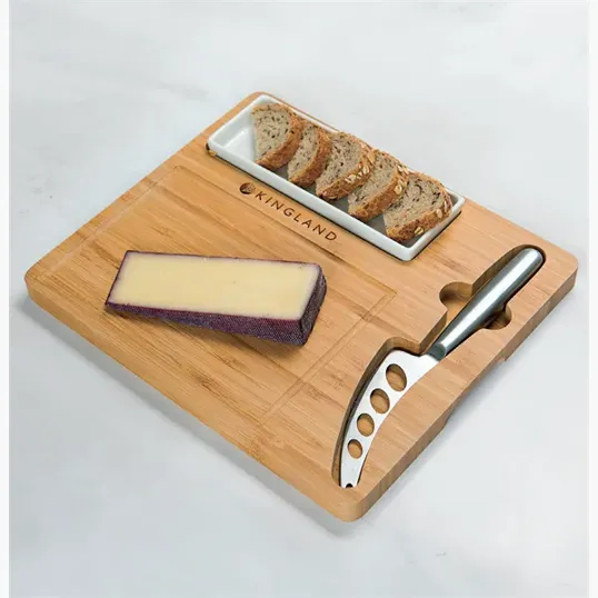 Premium Bamboo Cheese Server Set with Knife and Cracker Dish — view 4