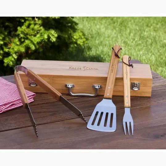 Ally Bamboo BBQ Set with Stainless Steel Utensils and Bamboo Case — view 2