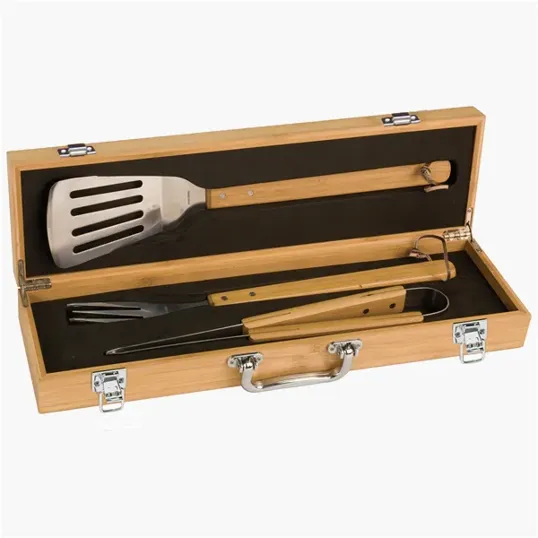 Ally Bamboo BBQ Set with Stainless Steel Utensils and Bamboo Case — view 4