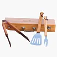 Ally Bamboo BBQ Set with Stainless Steel Utensils and Bamboo Case