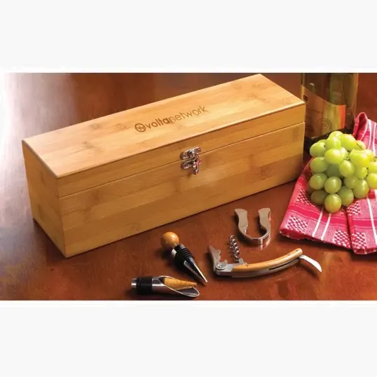 Tannin Bamboo Wine Bottle Case with Corkscrew and Pourer — view 2