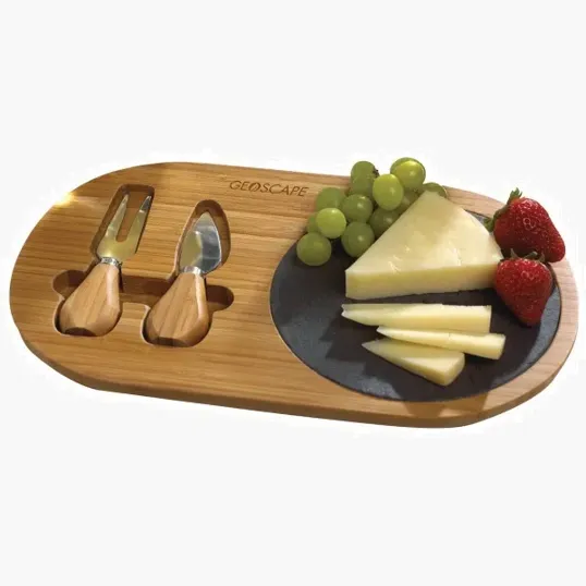 Bamboo and Slate Cheese Set with 2 Cheese Tools