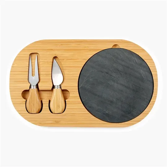 Bamboo and Slate Cheese Set with 2 Cheese Tools — view 3