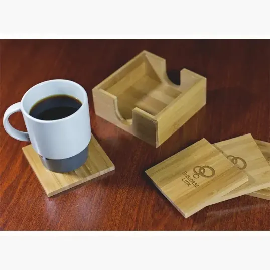 Bamboo Coaster Set with Four Coasters and Holder — view 2