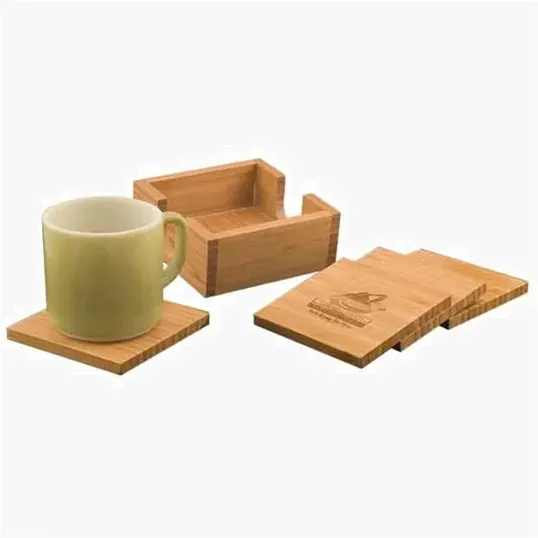 Bamboo Coaster Set with Four Coasters and Holder