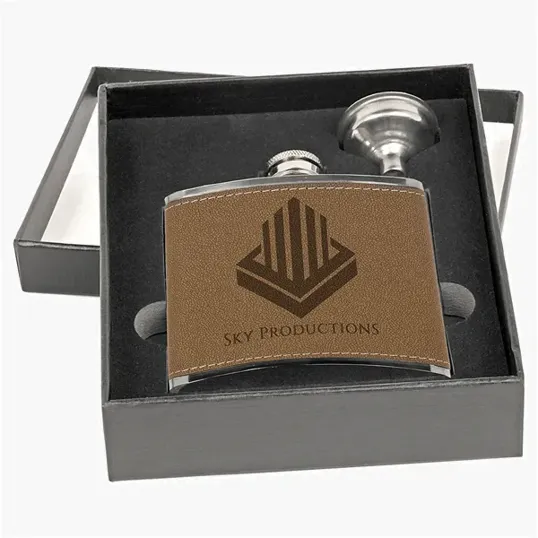 6 oz. Leather-Wrapped Stainless Steel Flask Set with Funnel — view 3