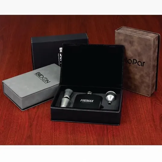 Zipline Leatherette 6 oz Flask Gift Box Set — view 2