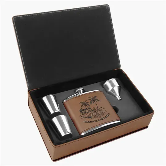 Zipline Leatherette 6 oz Flask Gift Box Set — view 5