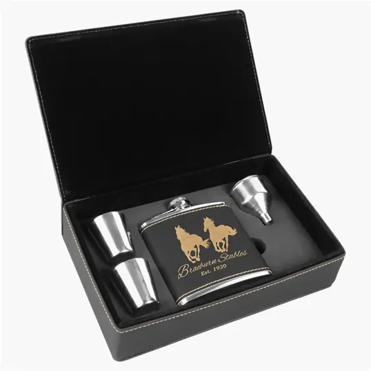 Zipline Leatherette 6 oz Flask Gift Box Set — view 6