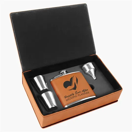 Zipline Leatherette 6 oz Flask Gift Box Set — view 7