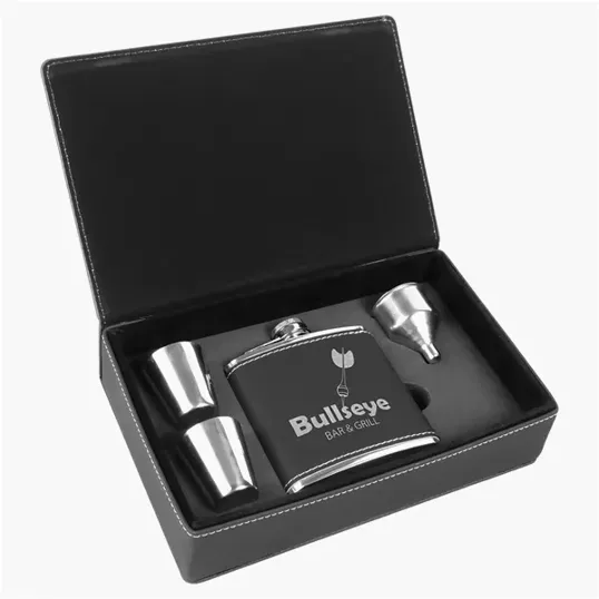 Zipline Leatherette 6 oz Flask Gift Box Set