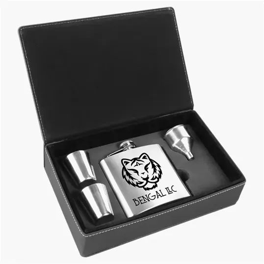 Zipline Leatherette 6 oz Flask Gift Box Set — view 11
