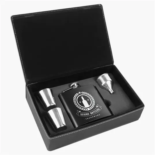 Zipline Leatherette 6 oz Flask Gift Box Set — view 12
