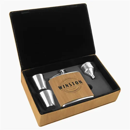 Zipline Leatherette 6 oz Flask Gift Box Set — view 15