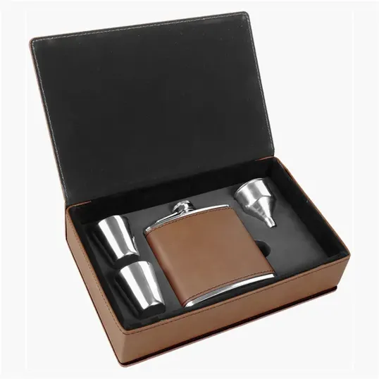 Zipline Leatherette 6 oz Flask Gift Box Set — view 48