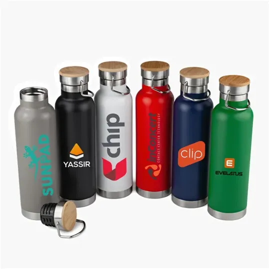 SipTek 22 oz. Powder-Coated Vacuum Seal Bottle with Wooden Top