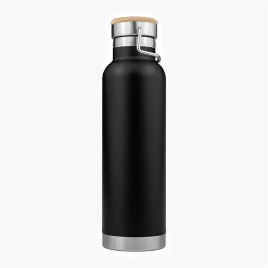 SipTek 22 oz. Powder-Coated Vacuum Seal Bottle with Wooden Top — view 3