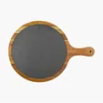 Large Flair Round Acacia Wood and Slate Serving Board with Handle — view 2