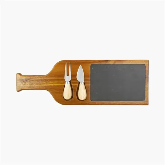 Flair Acacia Wood and Slate Serving Bottle Board with Two Tools — view 2