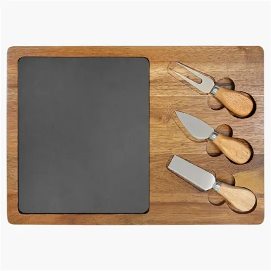 Flair Rectangle Acacia Wood & Slate Cheese Tool Set — view 2