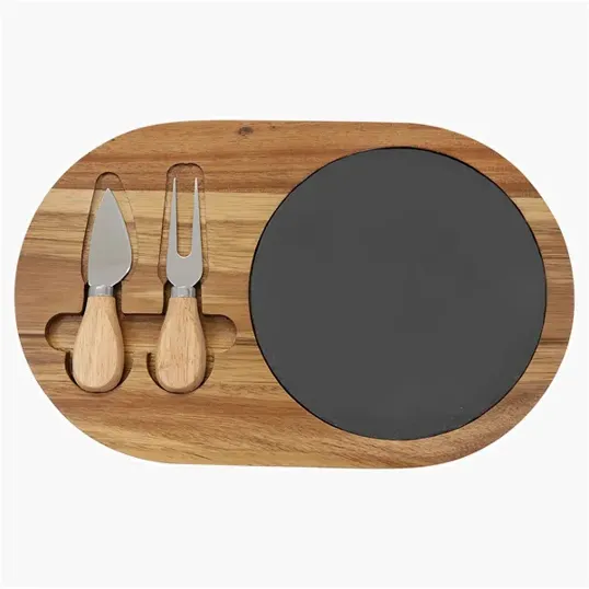 Flair Rounded Acacia Wood & Slate Cheese Tool Set — view 2