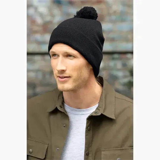 Pom Beanie Cap with Fold-Over Cuff and Matching Pom — view 5
