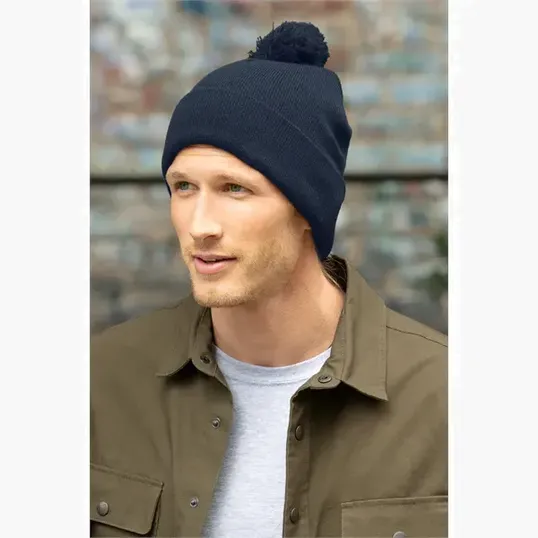 Pom Beanie Cap with Fold-Over Cuff and Matching Pom — view 6