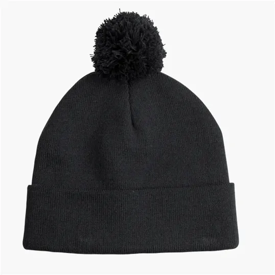 Pom Beanie Cap with Fold-Over Cuff and Matching Pom