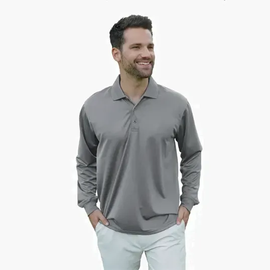 Vansport Omega Long Sleeve Solid Mesh Tech Polo — view 14