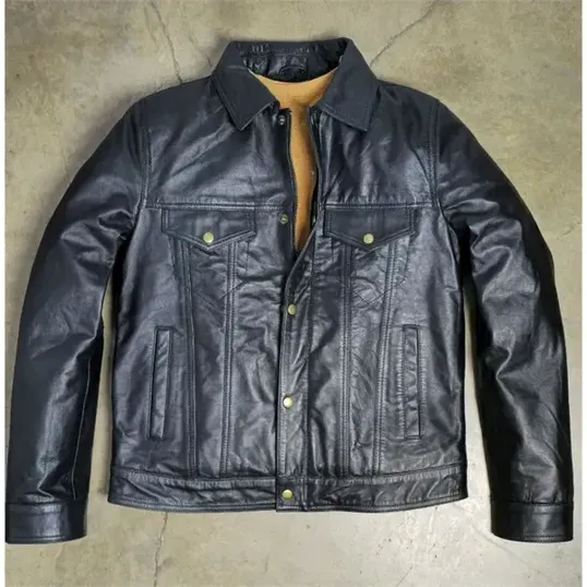 Men's Lamb Trucker Leather Jacket — view 10