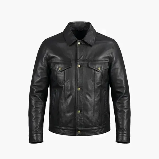 Men's Lamb Trucker Leather Jacket — view 6