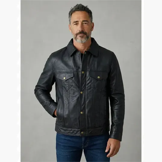 Men's Lamb Trucker Leather Jacket — view 3