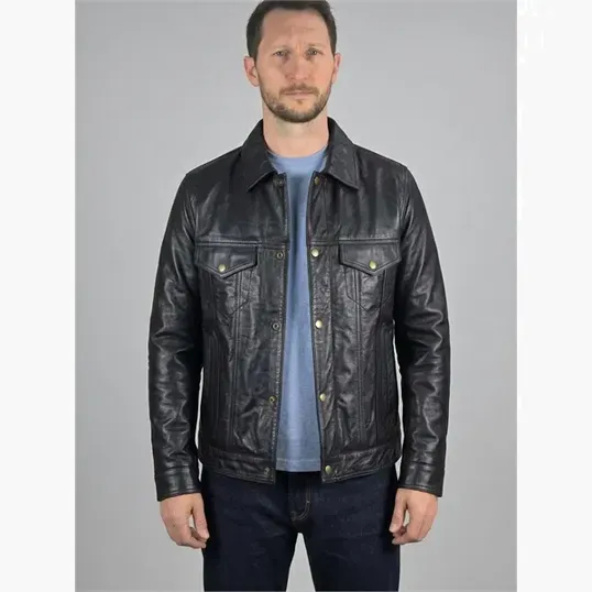 Men's Lamb Trucker Leather Jacket — view 4