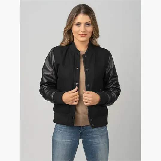 Ladies' Wool & Leather Varsity Jacket by Burk's Bay — view 2