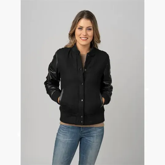 Ladies' Wool & Leather Varsity Jacket by Burk's Bay — view 3