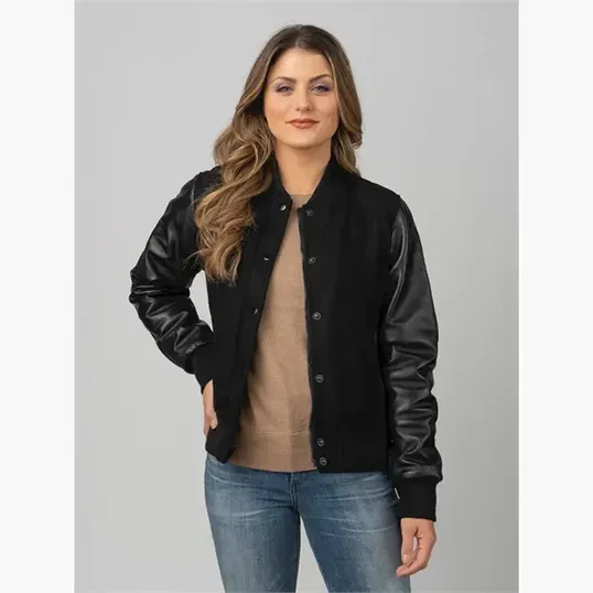 Ladies' Wool & Leather Varsity Jacket by Burk's Bay — view 4