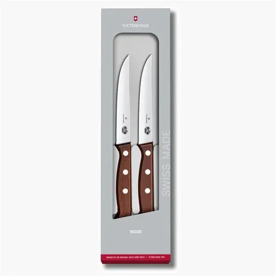 2-Piece Wood Steak Knife Set with Stainless Steel Blades