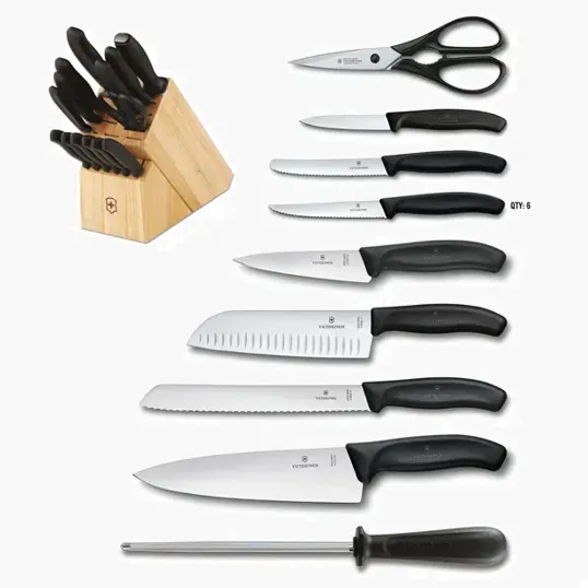 Swiss Classic 15-Piece Kitchen Knife Block Set, Black