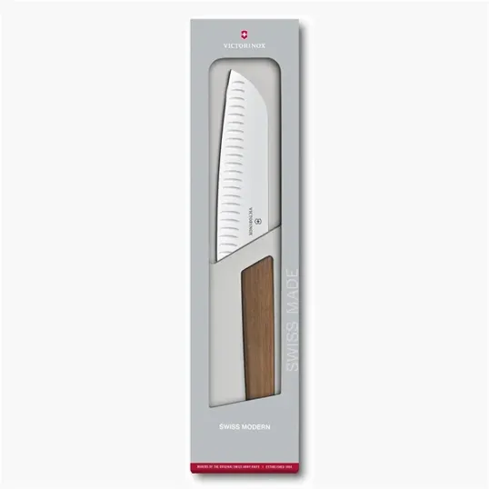 Swiss Modern Santoku Knife with European Walnut Handle
