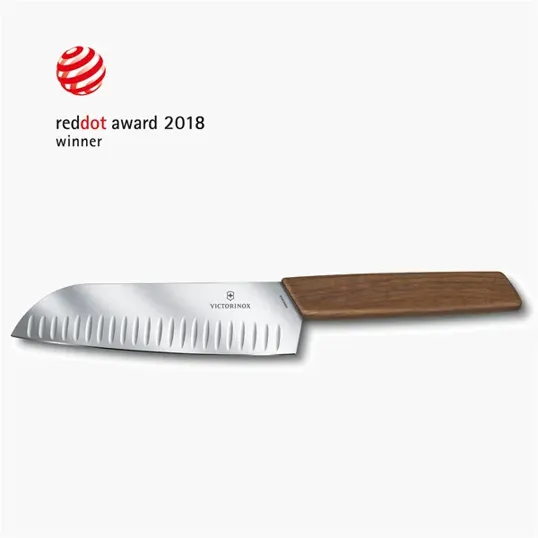 Swiss Modern Santoku Knife with European Walnut Handle — view 2