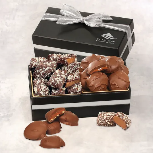 Double Delights Gift Box with Caramel Pecan Clusters and English Butter Toffee
