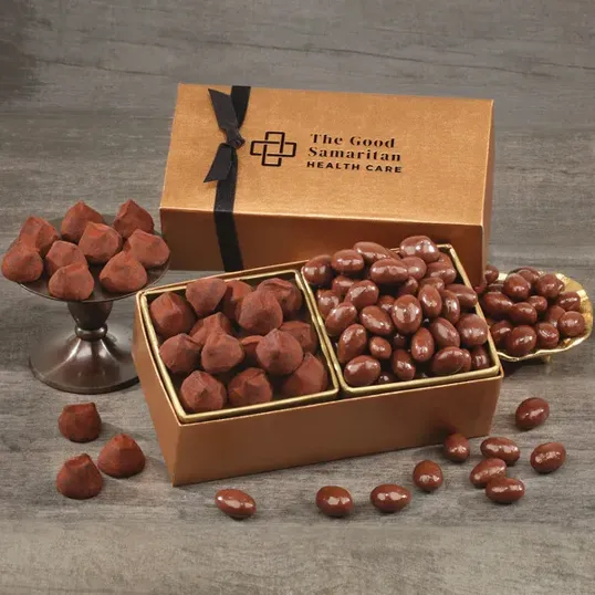Copper Gift Box with Milk Chocolate Almonds & Cocoa Dusted Truffles