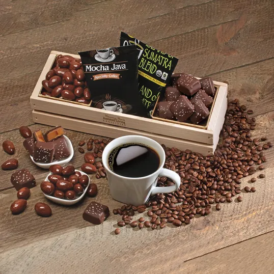Chocolate & Coffee Crate with Firebranded Wooden Crate