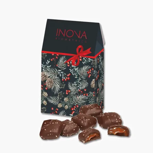 Chocolate Sea Salt Caramels in Pine Boughs & Berries Gift Box